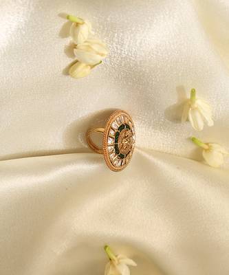 Gold plated green stone temple ring 4