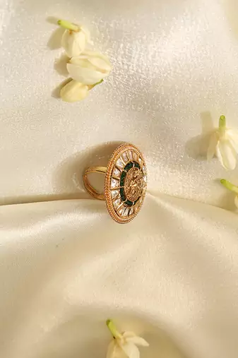 Gold plated green stone temple ring