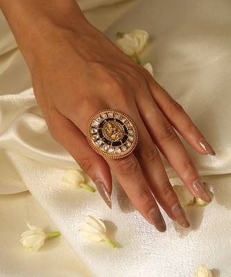 Gold plated green stone temple ring 5