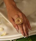 Gold plated red stone temple ring