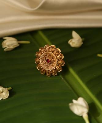 Gold plated red stone temple ring 2