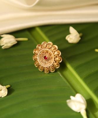 Gold plated red stone temple ring 3