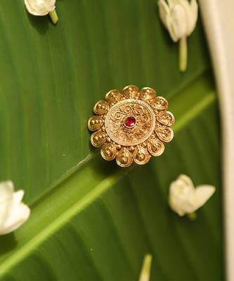 Gold plated red stone temple ring 4