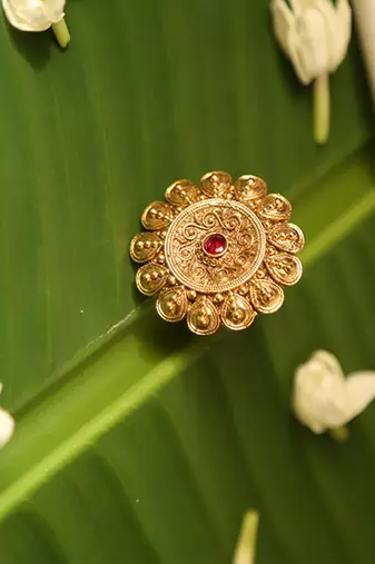 Gold plated red stone temple ring