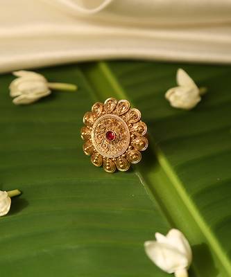 Gold plated red stone temple ring 5
