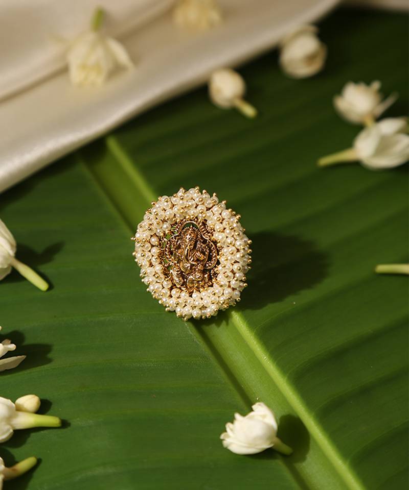 Gold plated pearl temple ring