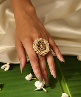Gold plated pearl temple ring 2