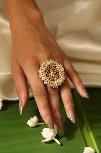 Gold plated pearl temple ring