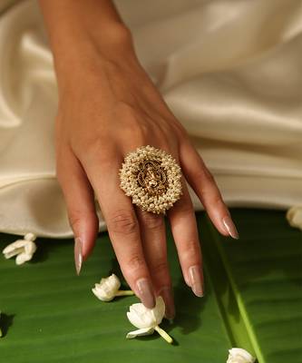 Gold plated pearl temple ring 3