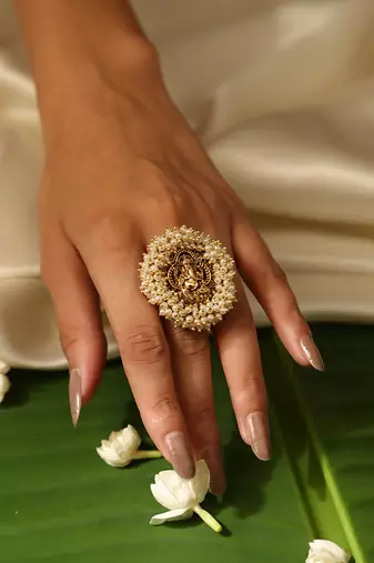 Gold plated pearl temple ring