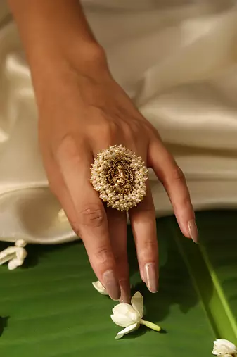 Gold plated pearl temple ring