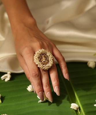 Gold plated pearl temple ring 5