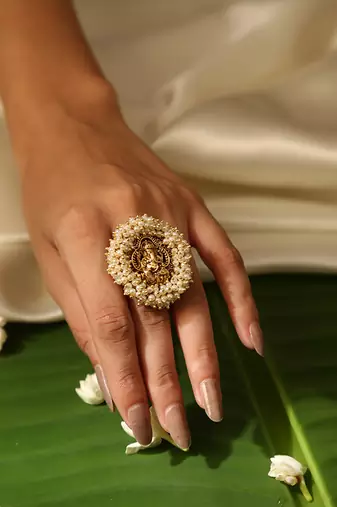 Gold plated pearl temple ring