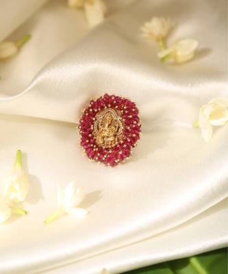 Gold plated red stone temple ring 1
