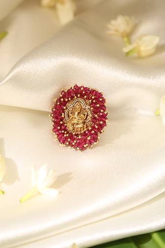 Gold plated red stone temple ring