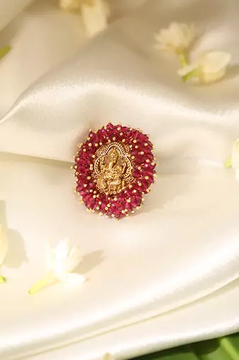 Gold plated red stone temple ring