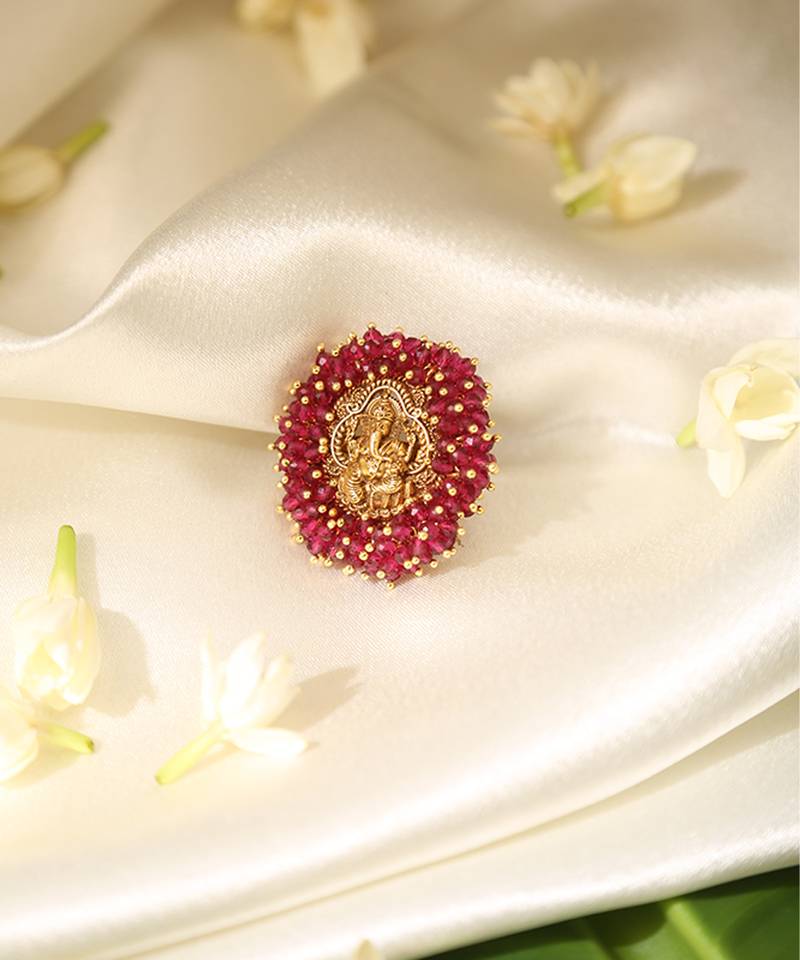Gold plated red stone temple ring