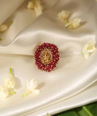 Gold plated red stone temple ring 2