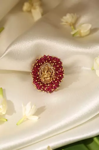 Gold plated red stone temple ring