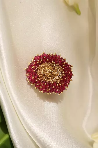 Gold plated red stone temple ring