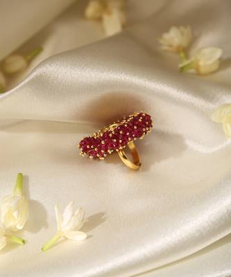 Gold plated red stone temple ring 4