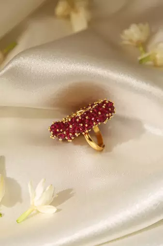 Gold plated red stone temple ring
