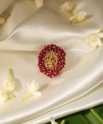 Gold plated red stone temple ring 5