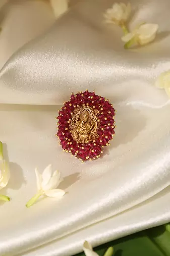 Gold plated red stone temple ring