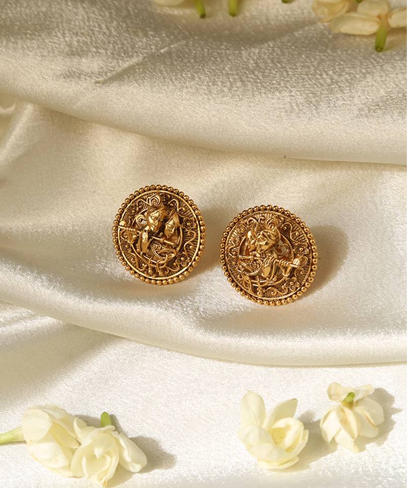 Gold plated temple stud earrings