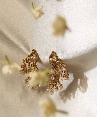 Gold plated temple pearl dangler earrings 2