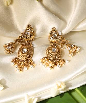 Gold plated temple pearl dangler earrings 3