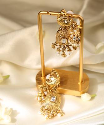 Gold plated temple pearl dangler earrings 4