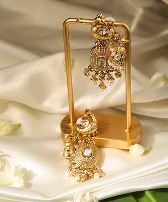 Gold plated temple pearl dangler earrings 5