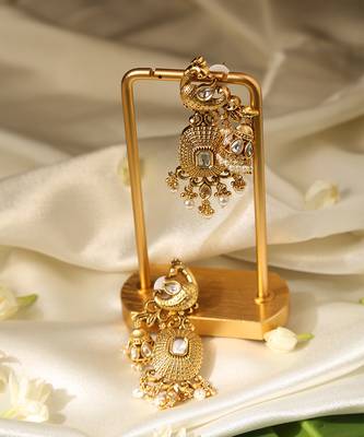 Gold plated temple pearl dangler earrings 1