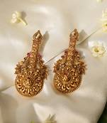 Gold plated red stone temple earrings