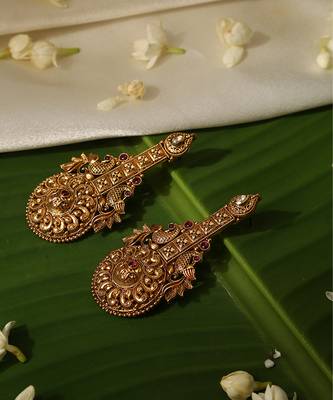 Gold plated red stone temple earrings 2