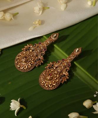 Gold plated red stone temple earrings 3
