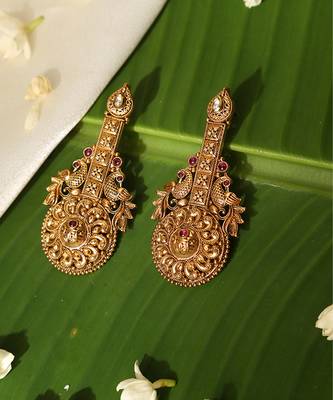 Gold plated red stone temple earrings 4