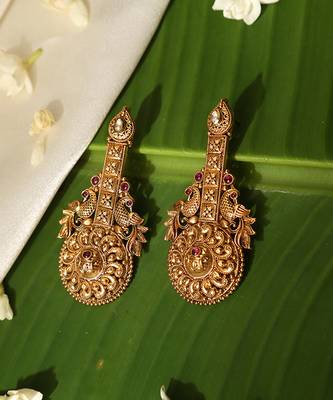 Gold plated red stone temple earrings 5