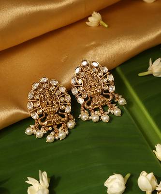 Gold plated temple pearl earrings 1