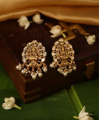 Gold plated temple pearl earrings 2