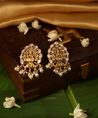 Gold plated temple pearl earrings 3