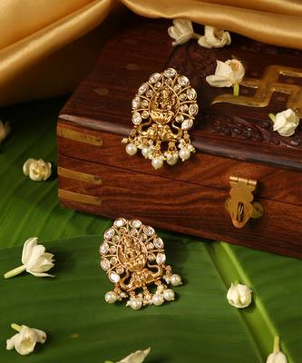 Gold plated temple pearl earrings 4