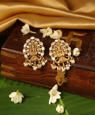 Gold plated temple pearl earrings 5