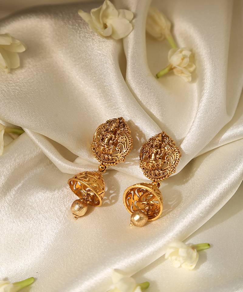 Gold plated temple jhumkas