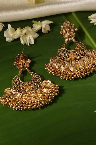 Gold plated temple dangler earrings