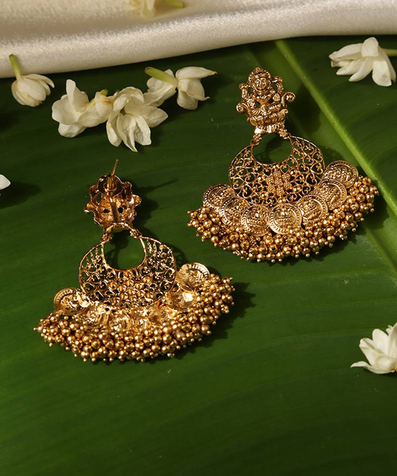 Gold plated temple dangler earrings