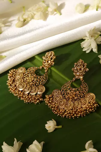 Gold plated temple dangler earrings