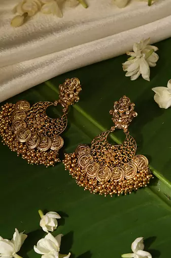 Gold plated temple dangler earrings