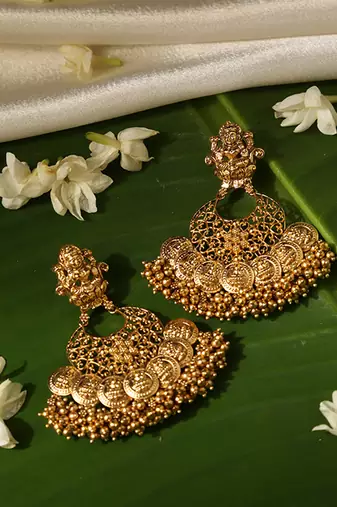 Gold plated temple dangler earrings